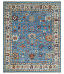 8x10 Wool Traditional Persian Blue and Ivory Vibrant Colorful Hand knotted Oushak Area Rug | TRD2741810S