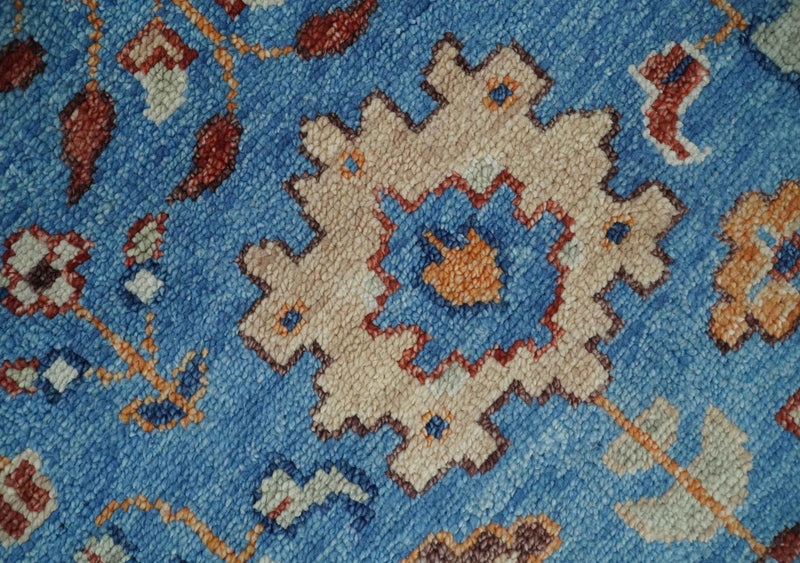 8x10 Wool Traditional Persian Blue and Ivory Vibrant Colorful Hand knotted Oushak Area Rug | TRD2741810S