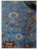 8x10 Wool Traditional Persian Blue and Ivory Vibrant Colorful Hand knotted Oushak Area Rug | TRD2741810S