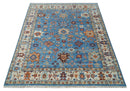 8x10 Wool Traditional Persian Blue and Ivory Vibrant Colorful Hand knotted Oushak Area Rug | TRD2741810S