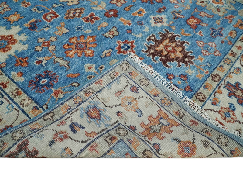 8x10 Wool Traditional Persian Blue and Ivory Vibrant Colorful Hand knotted Oushak Area Rug | TRD2741810S