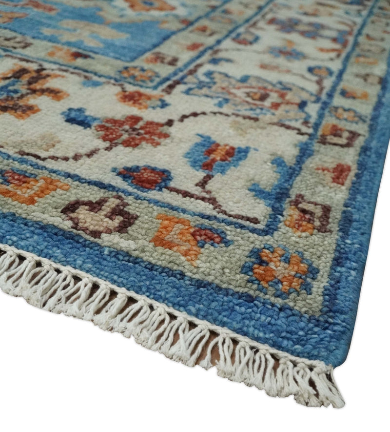 8x10 Wool Traditional Persian Blue and Ivory Vibrant Colorful Hand knotted Oushak Area Rug | TRD2741810S