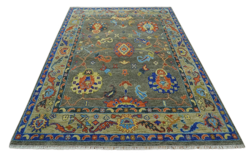 8x10 Wool Traditional Persian Green and Beige Vibrant Colorful Hand knotted Oushak Area Rug | TRDCP1073810S