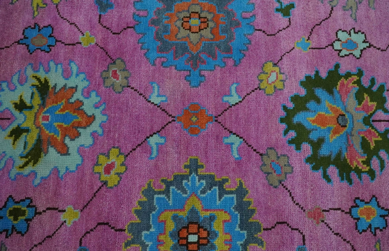 8x10 Wool Traditional Persian Pink, Gray and Blue Vibrant Colorful Hand knotted Oushak Area Rug | TRDCP844810