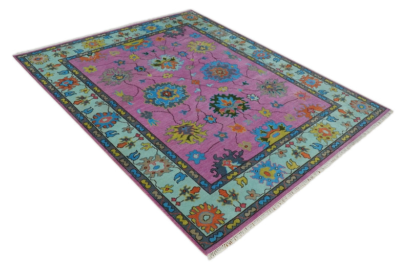 8x10 Wool Traditional Persian Pink, Gray and Blue Vibrant Colorful Hand knotted Oushak Area Rug | TRDCP844810