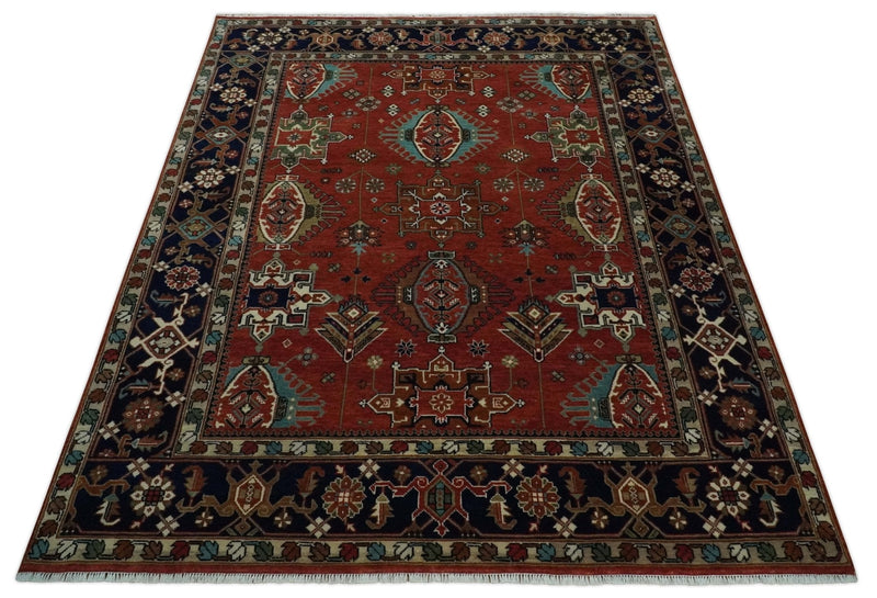 8x10 Wool Traditional Persian Rust and Black Hand knotted Serapi Area Rug | TRDCP1057810