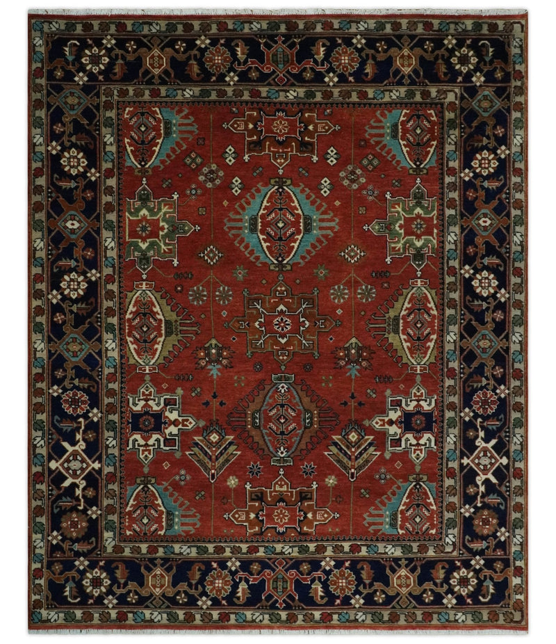 8x10 Wool Traditional Persian Rust and Black Hand knotted Serapi Area Rug | TRDCP1057810