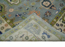 8x10 wool Vibrant Colorful Silver, Green and Light Peach Hand knotted Oushak Area Rug by The Rug Decor