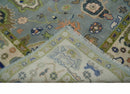 8x10 wool Vibrant Colorful Silver, Green and Light Peach Hand knotted Oushak Area Rug