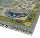 8x10 wool Vibrant Colorful Silver, Green and Light Peach Hand knotted Oushak Area Rug by The Rug Decor
