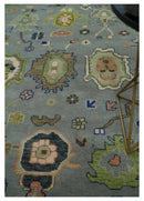 8x10 wool Vibrant Colorful Silver, Green and Light Peach Hand knotted Oushak Area Rug by The Rug Decor