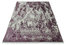 8x11 Beige and Dark Purple Modern Abstract Hand Knotted Wool Area Rug by The Rug Decor