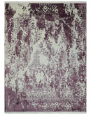 8x11 Beige and Dark Purple Modern Abstract Hand Knotted Wool Area Rug by The Rug Decor