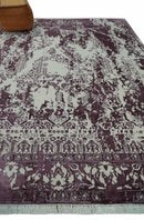 8x11 Beige and Dark Purple Modern Abstract Hand Knotted Wool Area Rug by The Rug Decor