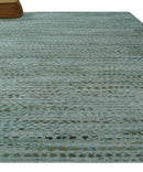 8x11 Contemporary Texture Blue, Silver and Green Hand knotted wool Area Rug by The Rug Decor