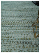 8x11 Contemporary Texture Blue, Silver and Green Hand knotted wool Area Rug by The Rug Decor