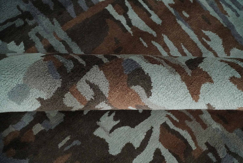 8x11 Gray, Silver and Brown Modern Abstract Hand Tufted wool and Art silk Area Rug