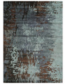 8x11 Gray, Silver and Brown Modern Abstract Hand Tufted wool and Art silk Area Rug