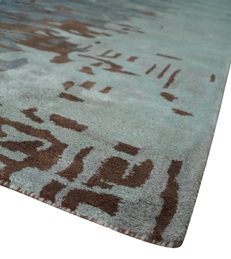 8x11 Gray, Silver and Brown Modern Abstract Hand Tufted wool and Art silk Area Rug