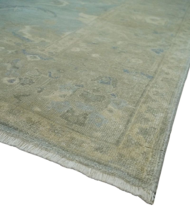 8x11 Hand Knotted Silver and Beige Traditional Wool Area Rug, Kids, Living Room and Bedroom Rug