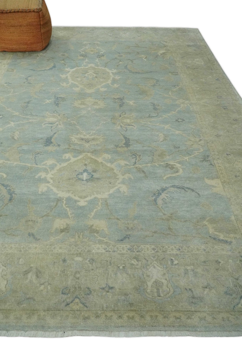 8x11 Hand Knotted Silver and Beige Traditional Wool Area Rug, Kids, Living Room and Bedroom Rug