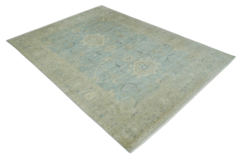 8x11 Hand Knotted Silver and Beige Traditional Wool Area Rug, Kids, Living Room and Bedroom Rug
