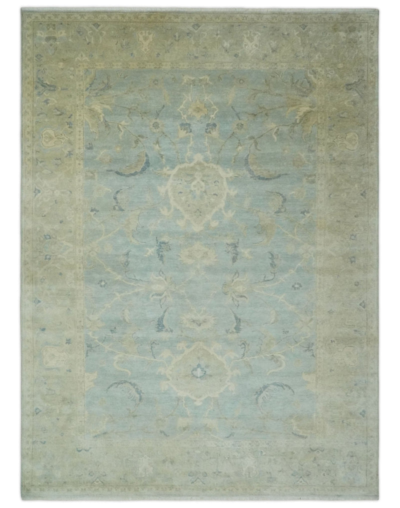 8x11 Hand Knotted Silver and Beige Traditional Wool Area Rug, Kids, Living Room and Bedroom Rug