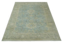 8x11 Hand Knotted Silver and Beige Traditional Wool Area Rug, Kids, Living Room and Bedroom Rug