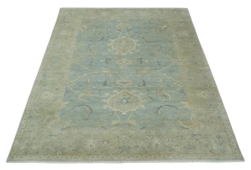 8x11 Hand Knotted Silver and Beige Traditional Wool Area Rug, Kids, Living Room and Bedroom Rug
