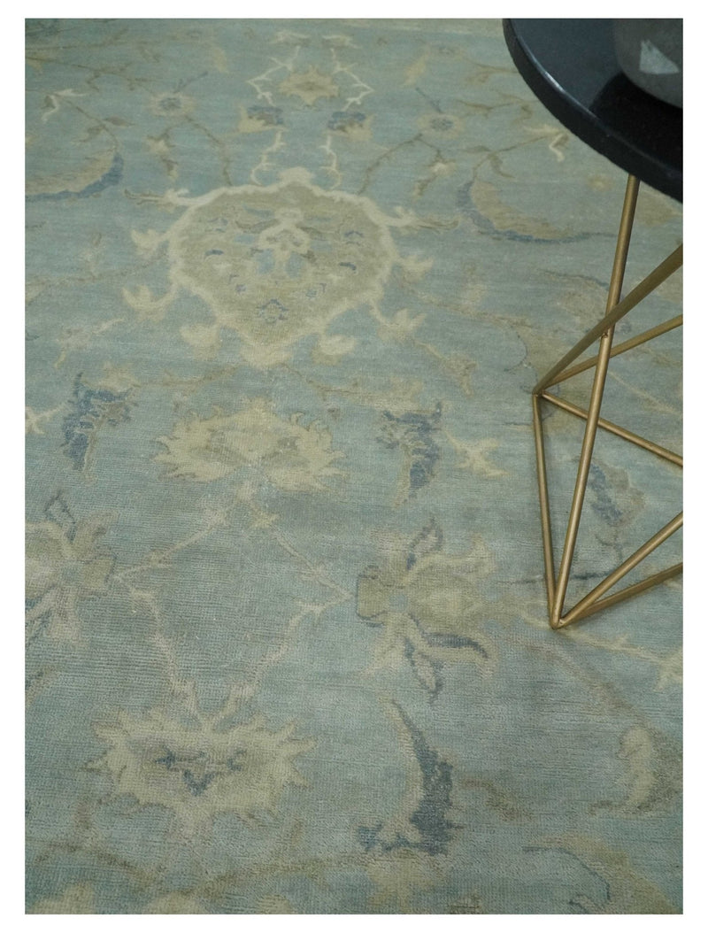 8x11 Hand Knotted Silver and Beige Traditional Wool Area Rug, Kids, Living Room and Bedroom Rug