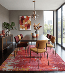 Red Rust and Silver Modern Abstract Area Rug 8x11 Feet - Hand Tufted Wool Art Silk