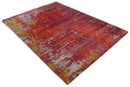 8x11 Red, Rust and Silver Modern Abstract Handmade Wool and Art Silk Area Rug | BAN1