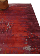 8x11 Red, Rust and Silver Modern Abstract Handmade Wool and Art Silk Area Rug | BAN1