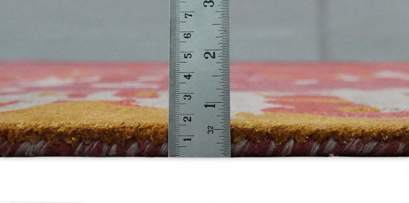 8x11 Red, Rust and Silver Modern Abstract Handmade Wool and Art Silk Area Rug | BAN1