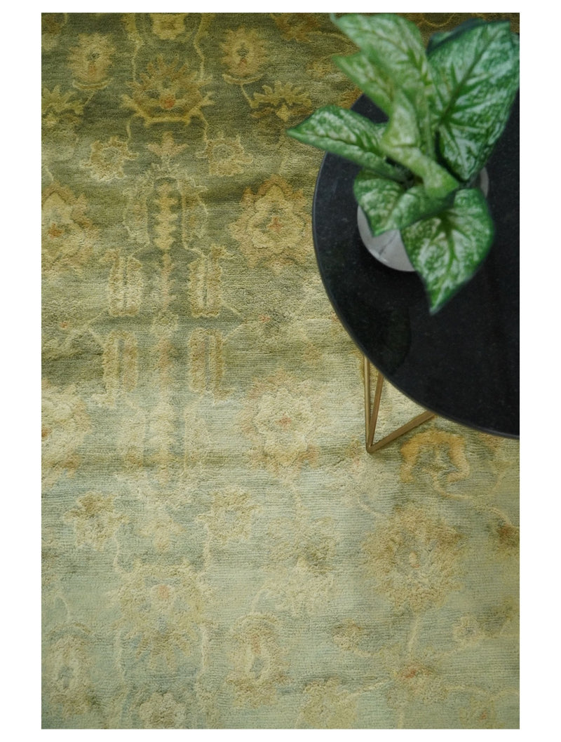 8x11 Vintage Persian Oushak Design Brown and Beige Antique Hand Tufted Wool Area Rug | BAN5