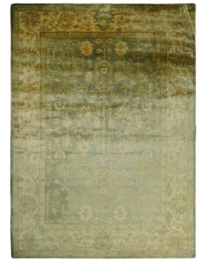 8x11 Vintage Persian Oushak Design Brown and Beige Antique Hand Tufted Wool Area Rug | BAN5