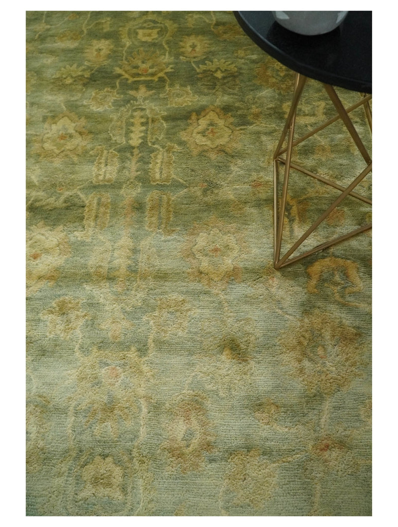 8x11 Vintage Persian Oushak Design Brown and Beige Antique Hand Tufted Wool Area Rug | BAN5