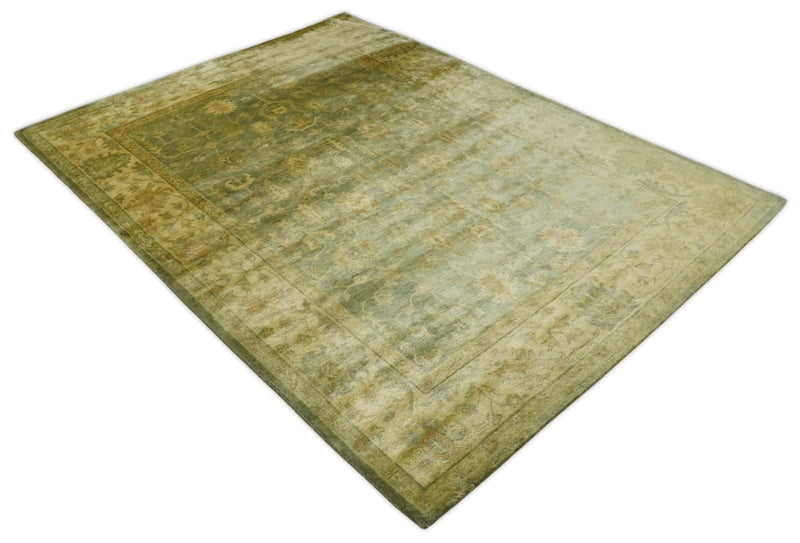 8x11 Vintage Persian Oushak Design Brown and Beige Antique Hand Tufted Wool Area Rug | BAN5