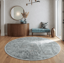 Art Silk Area Rug 8x8 Round Beige Gray Charcoal Antique Finish