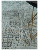 8x8 Round Beige, Gray and Charcoal Antique Finish, Vintage look, Art Silk Area Rug, Living Room Rug | TRDMM8