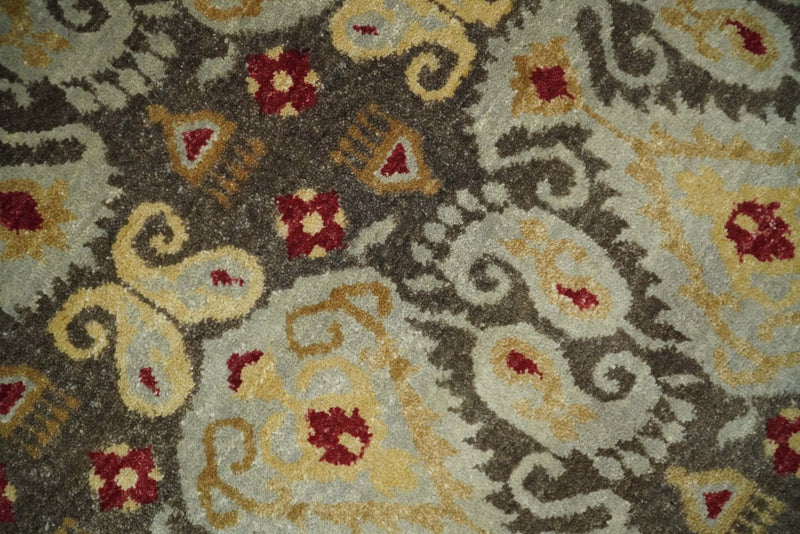 8x8 Round Fine Hand Knotted Brown and Beige Traditional Vintage Persian Style Antique Wool Rug | AGR48