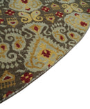 8x8 Round Fine Hand Knotted Brown and Beige Traditional Vintage Persian Style Antique Wool Rug | AGR48