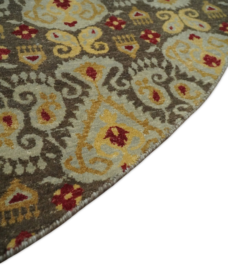 8x8 Round Fine Hand Knotted Brown and Beige Traditional Vintage Persian Style Antique Wool Rug | AGR48