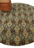 8x8 Round Fine Hand Knotted Brown and Beige Traditional Vintage Persian Style Antique Wool Rug | AGR48