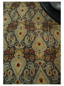 Brown Beige Gold Maroon Hand Knotted Wool Area Rug 8x8 Round Persian Vintage Style