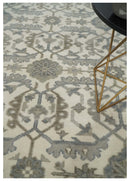 8x9 Hand Knotted Ivory and Silver Oriental Oushak Traditional Wool Area Rug