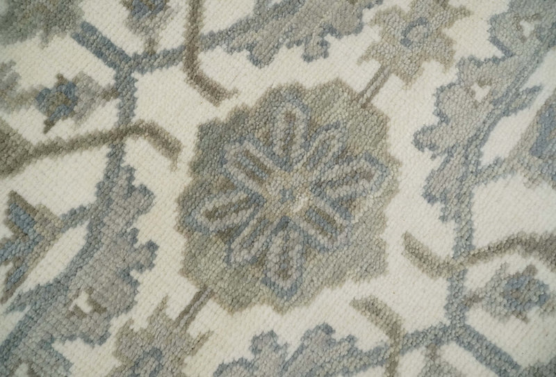 8x9 Hand Knotted Ivory and Silver Oriental Oushak Traditional Wool Area Rug