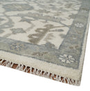 8x9 Hand Knotted Ivory and Silver Oriental Oushak Traditional Wool Area Rug