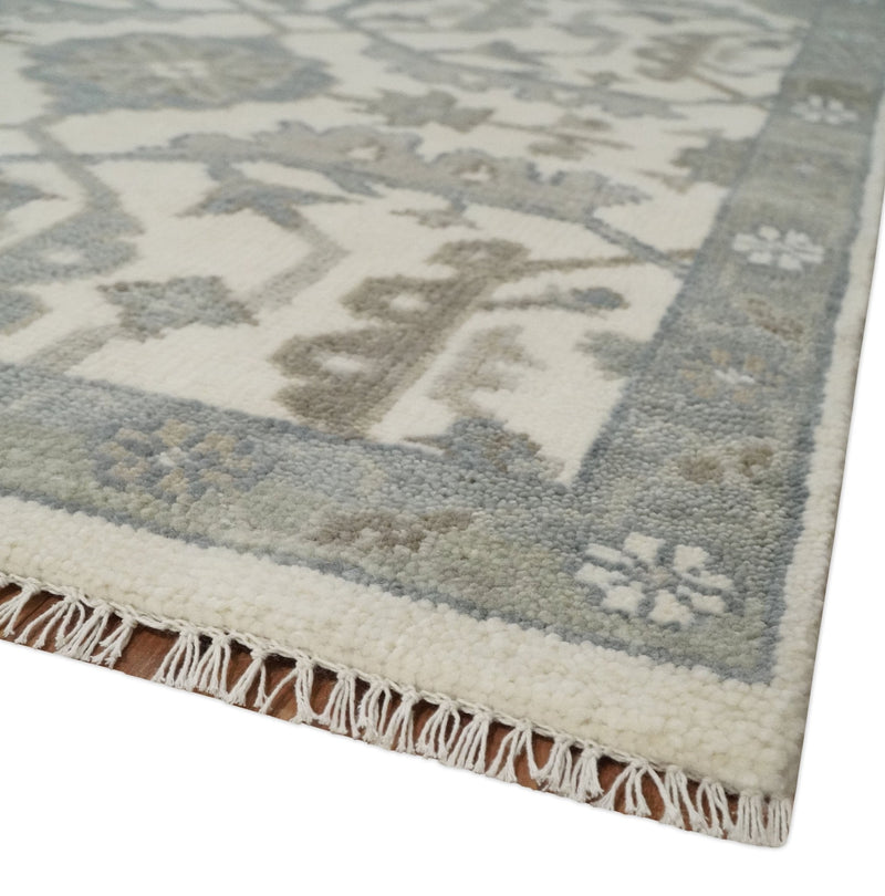 8x9 Hand Knotted Ivory and Silver Oriental Oushak Traditional Wool Area Rug
