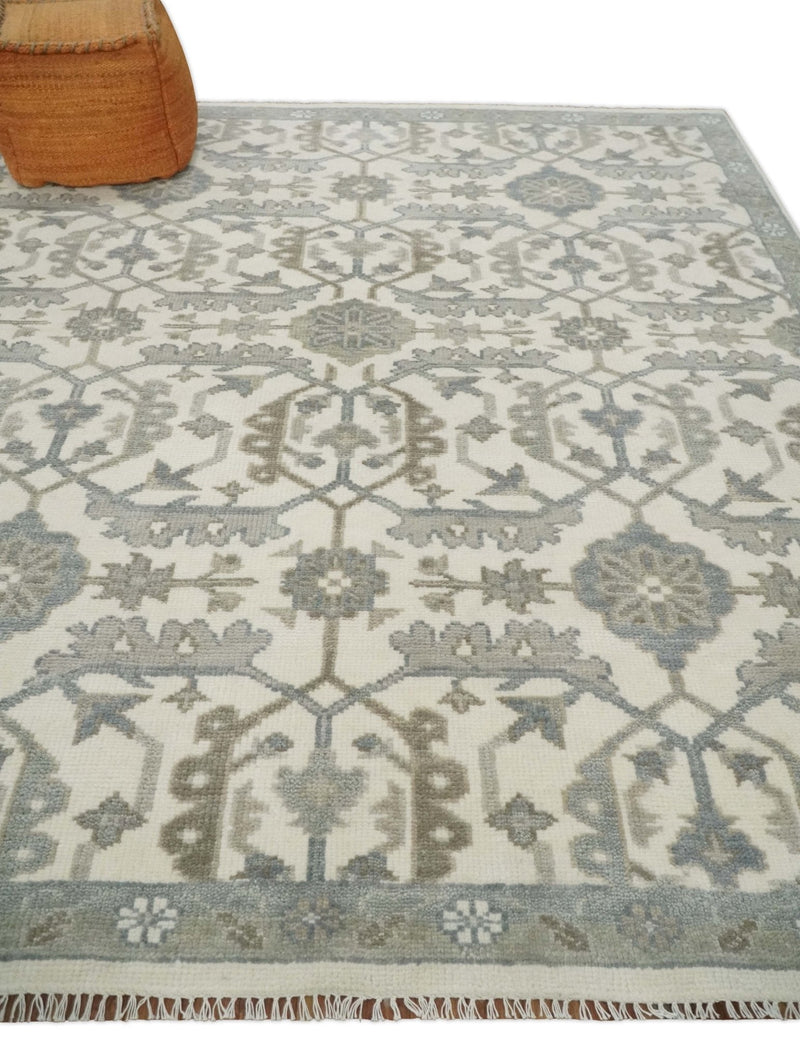 8x9 Hand Knotted Ivory and Silver Oriental Oushak Traditional Wool Area Rug